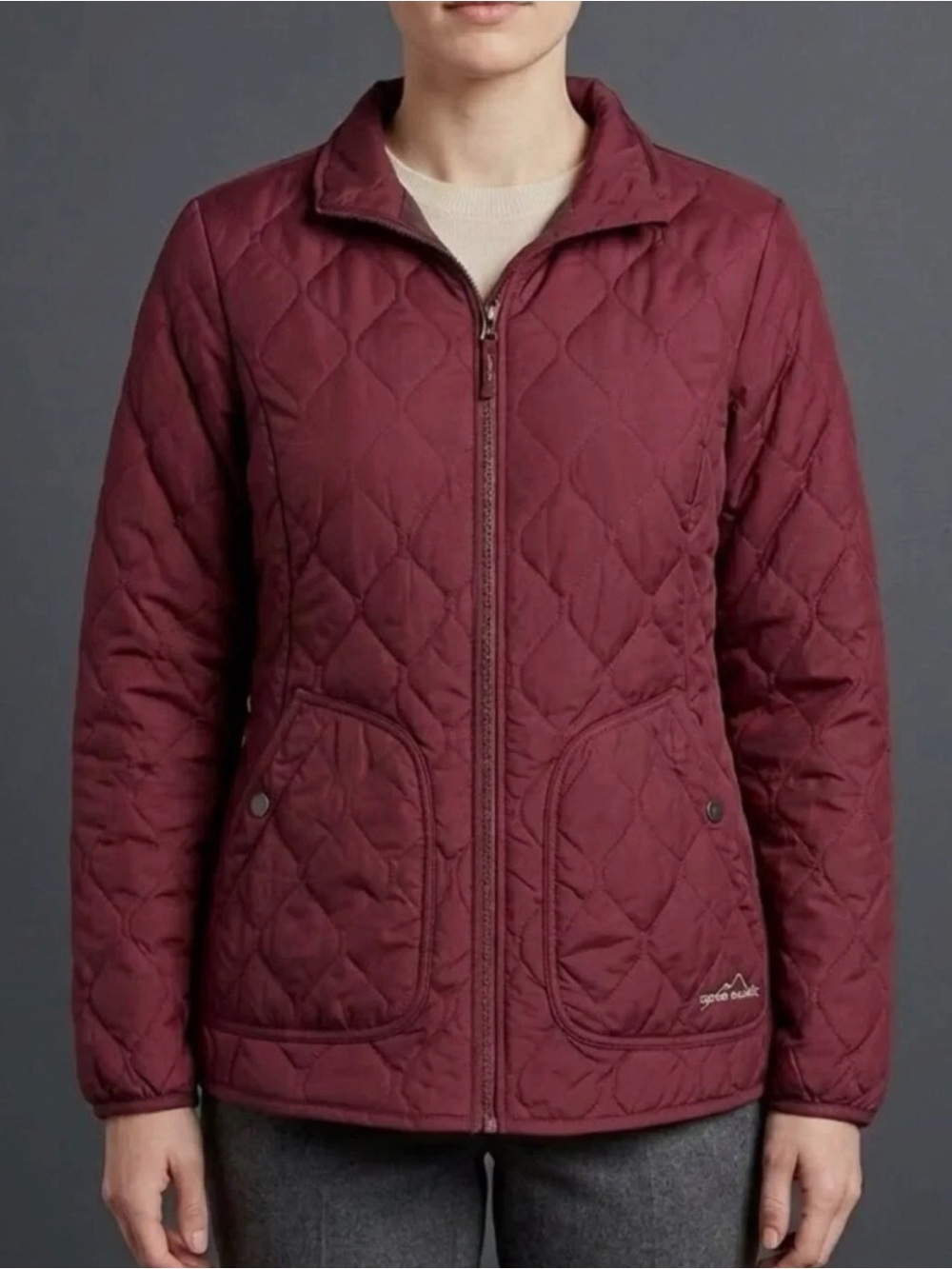 Eddie Bauer Diamond-Quilted Lightweight Puffer Jacket in Burgundy- Size XL